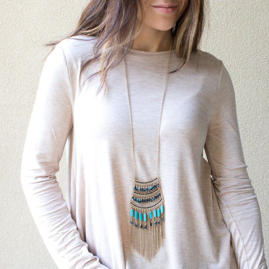 Tribal Turquoise Tassel Necklace - Arlo and Arrows