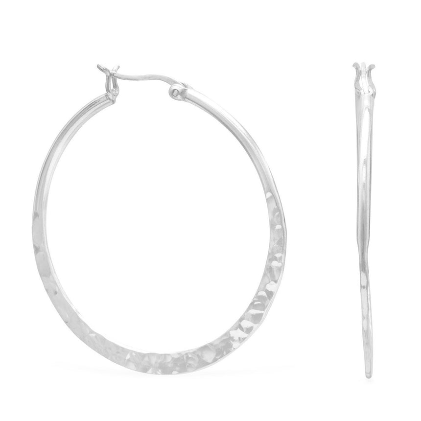 Large Hammered Hoop Earrings In Sterling Silver