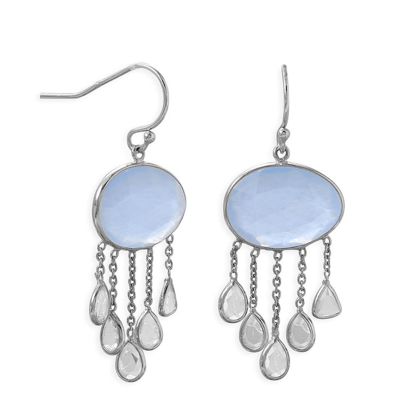 Rhodium Plated Chalcedony And White Quartz Drop Earring