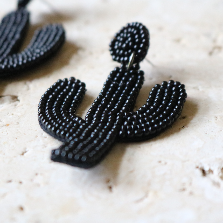Black Cactus Earrings Close Up 2 - Arlo And Arrows
