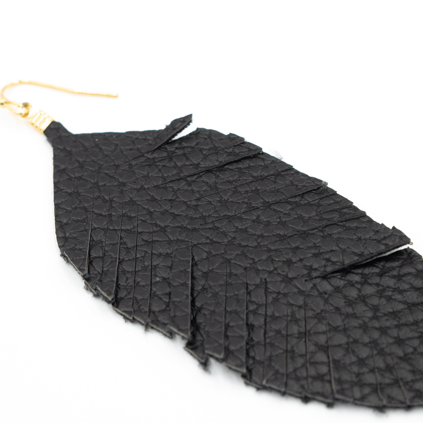 Black Fabric Feather Earrings Side View