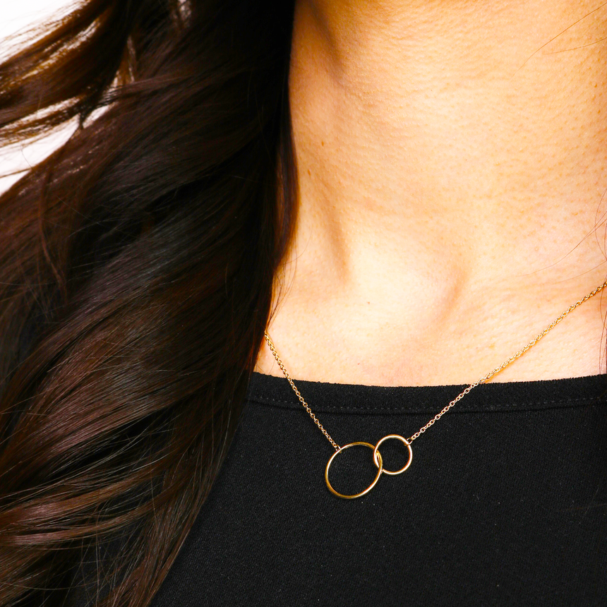 14K Gold Plated Circle Link Pendant Necklace
