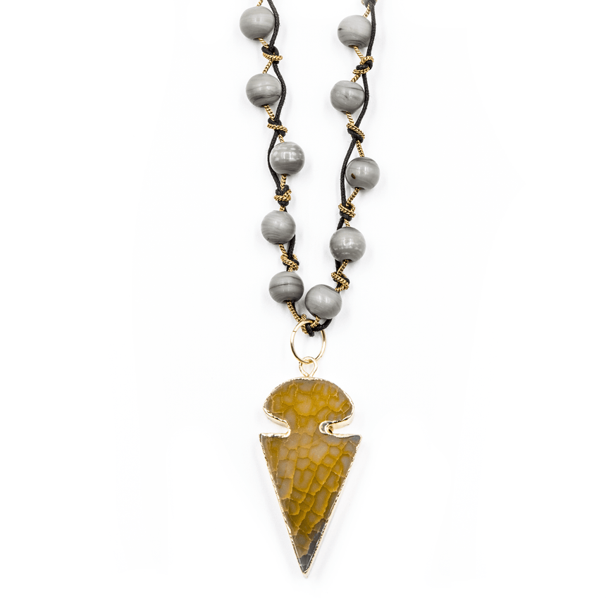 Hand Knotted Grey Necklace With Quartz Arrow Pendant - Arlo and Arrows