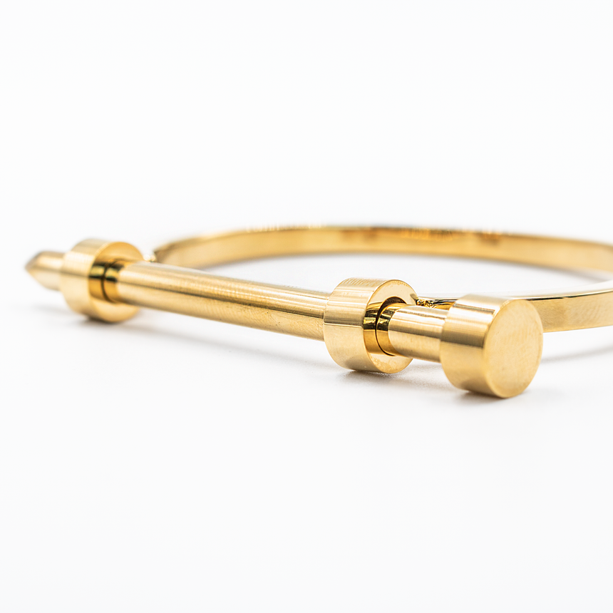 Gold Screw Bracelet Stainless Steel Close Up