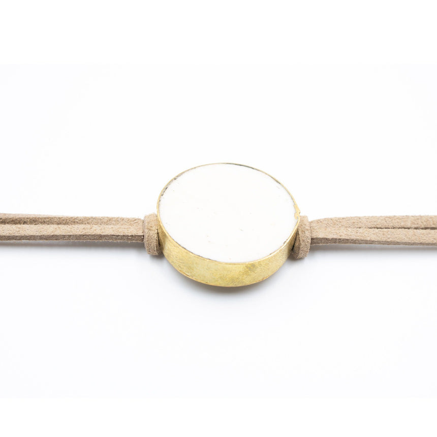 Ivory Ox Bone Flat Round Choker in Tan Suede - Arlo and Arrows