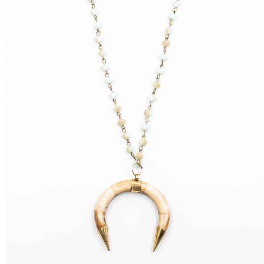 Brown Ox Bone Crescent Shortie Necklace with Turquoise and Tan Beads - Arlo and Arrows