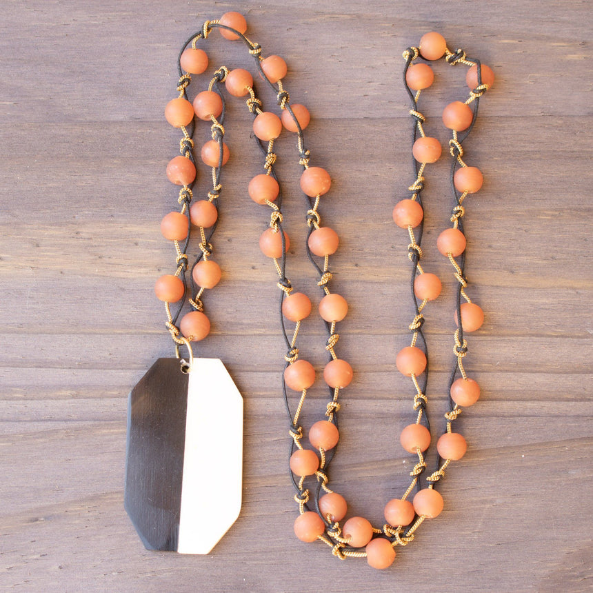 Hand Knotted Rust Agate Necklace With Ox Bone Pendant - Arlo and Arrows