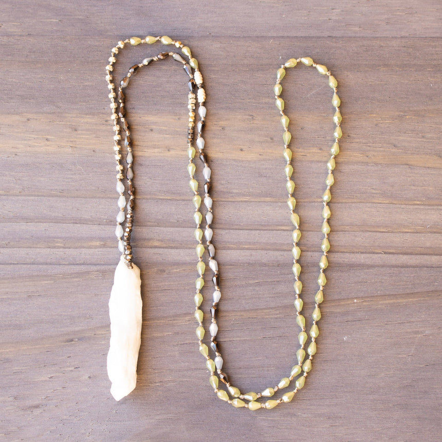 Delicate Beaded Mint Necklace With Natural White Stone - Arlo and Arrows