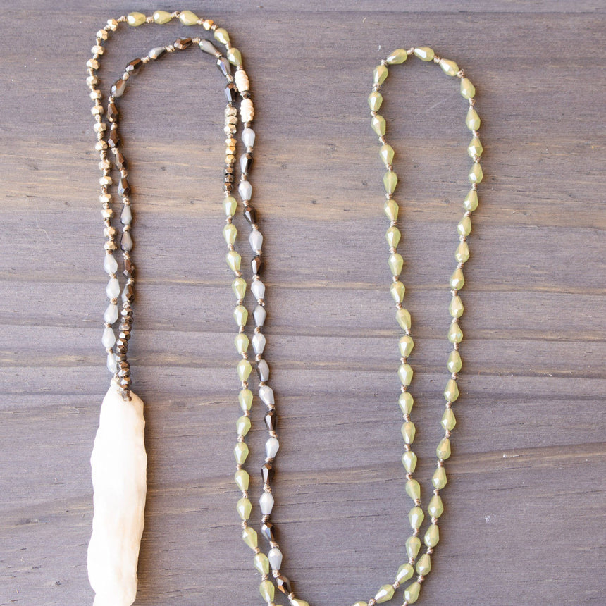 Delicate Beaded Mint Necklace With Natural White Stone - Arlo and Arrows