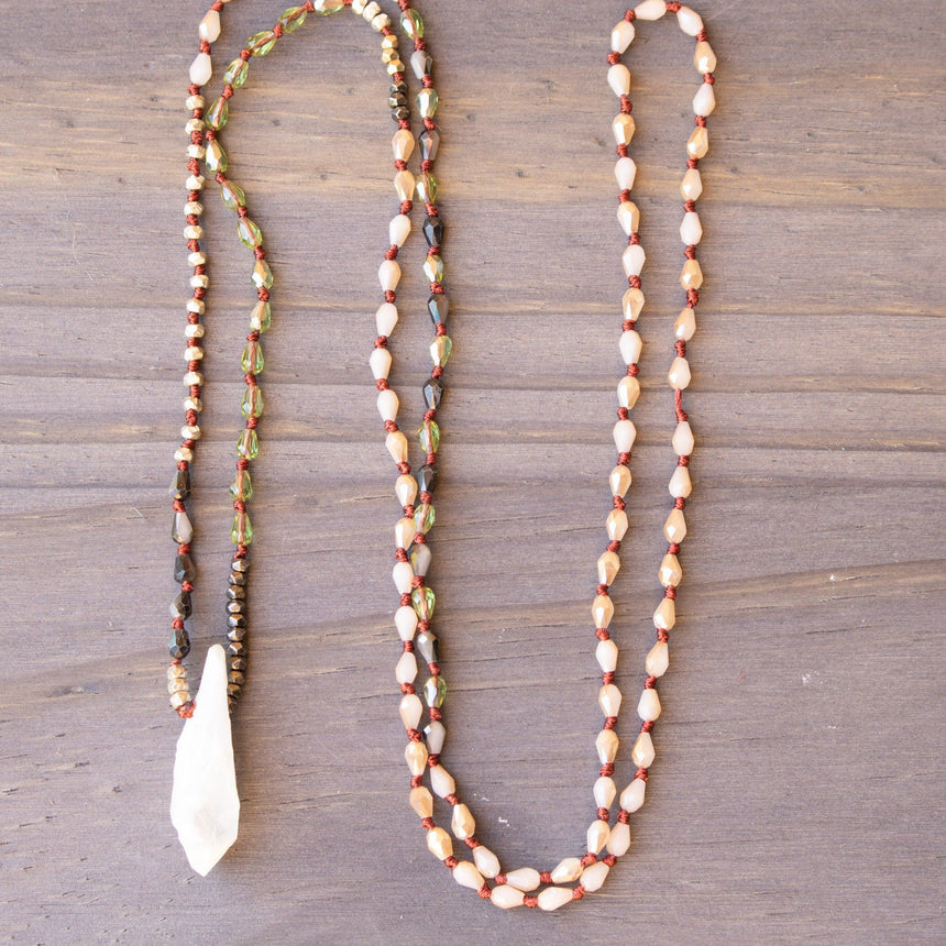 Delicate Beaded Light Burgundy Necklace With Natural White Stone - Arlo and Arrows