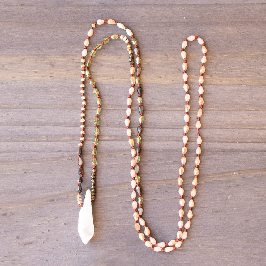 Delicate Beaded Light Burgundy Necklace With Natural White Stone - Arlo and Arrows