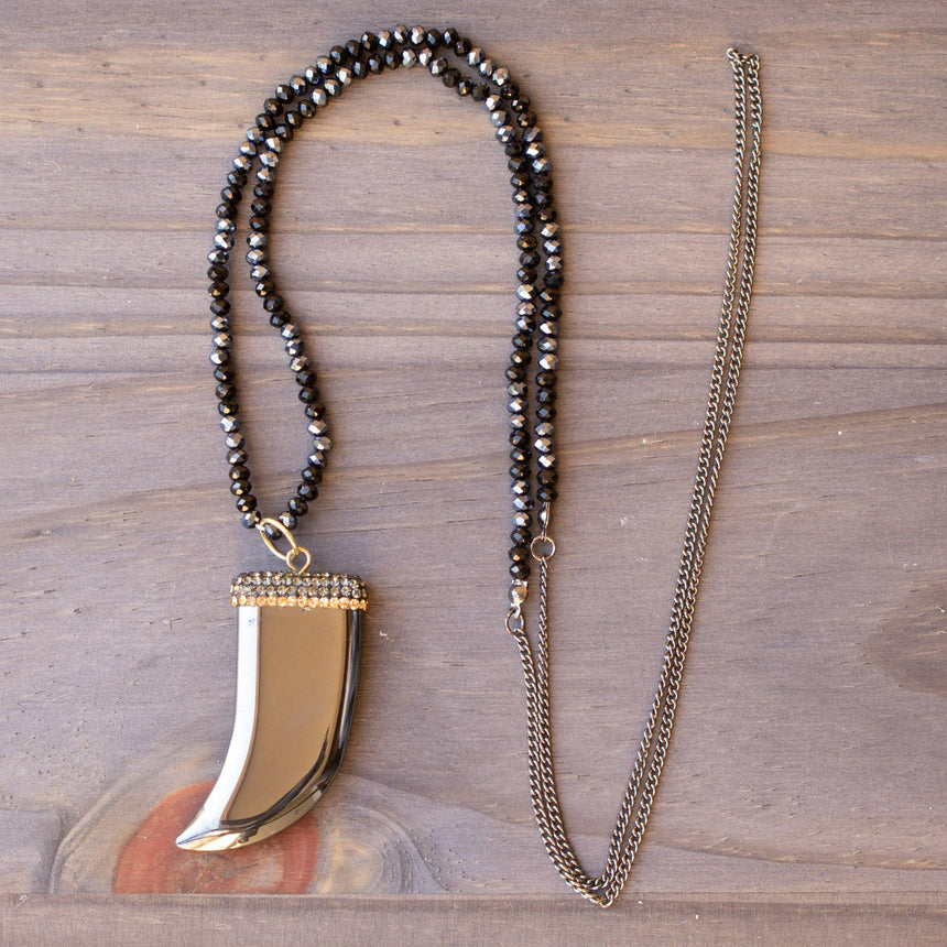 Beaded Necklace With Crystal Rhinestone Hematite Pendant - Arlo and Arrows