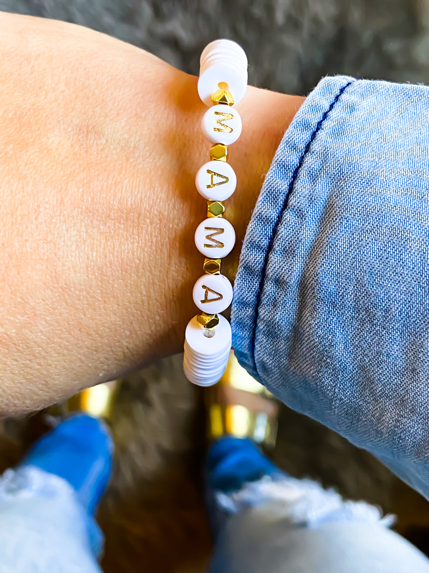 The Mama Letter Bead Bracelet - Bourbon And Boweties