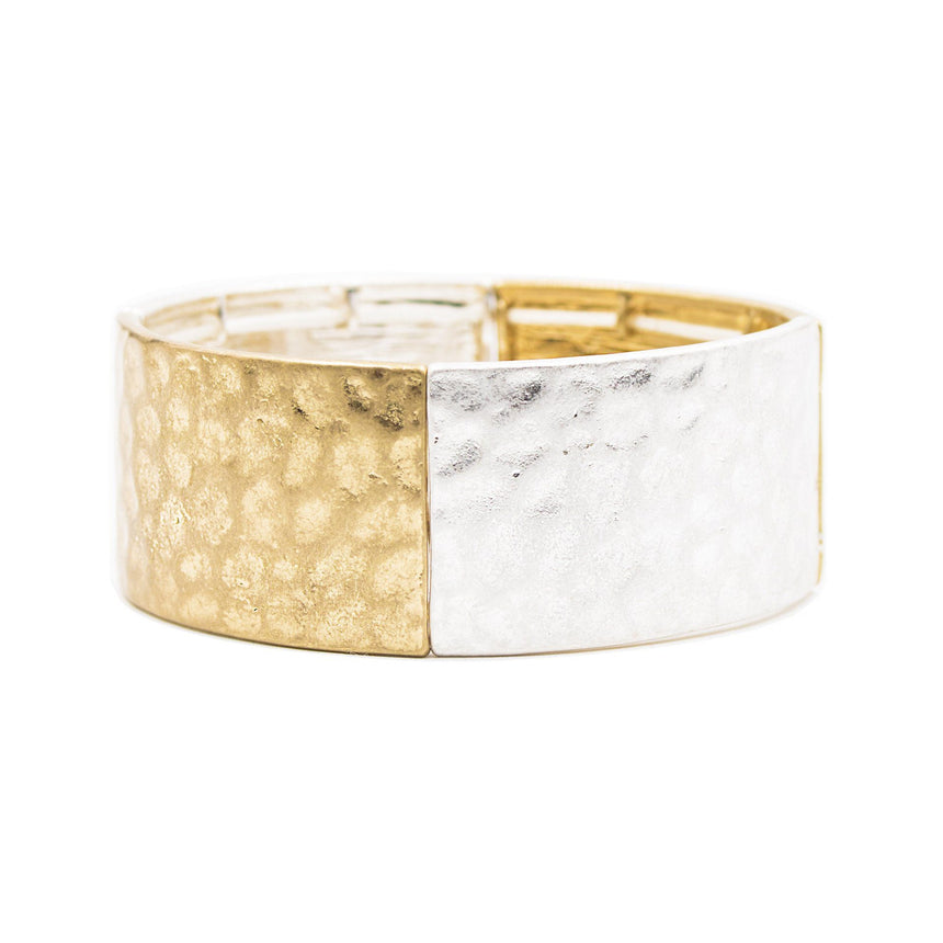 Hammered Silver & Gold Two Tone Stretch Bracelet - Arlo and Arrows