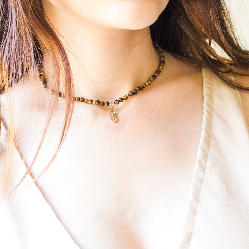 Feather Choker in Tiger's Eye and Gold - Arlo and Arrows