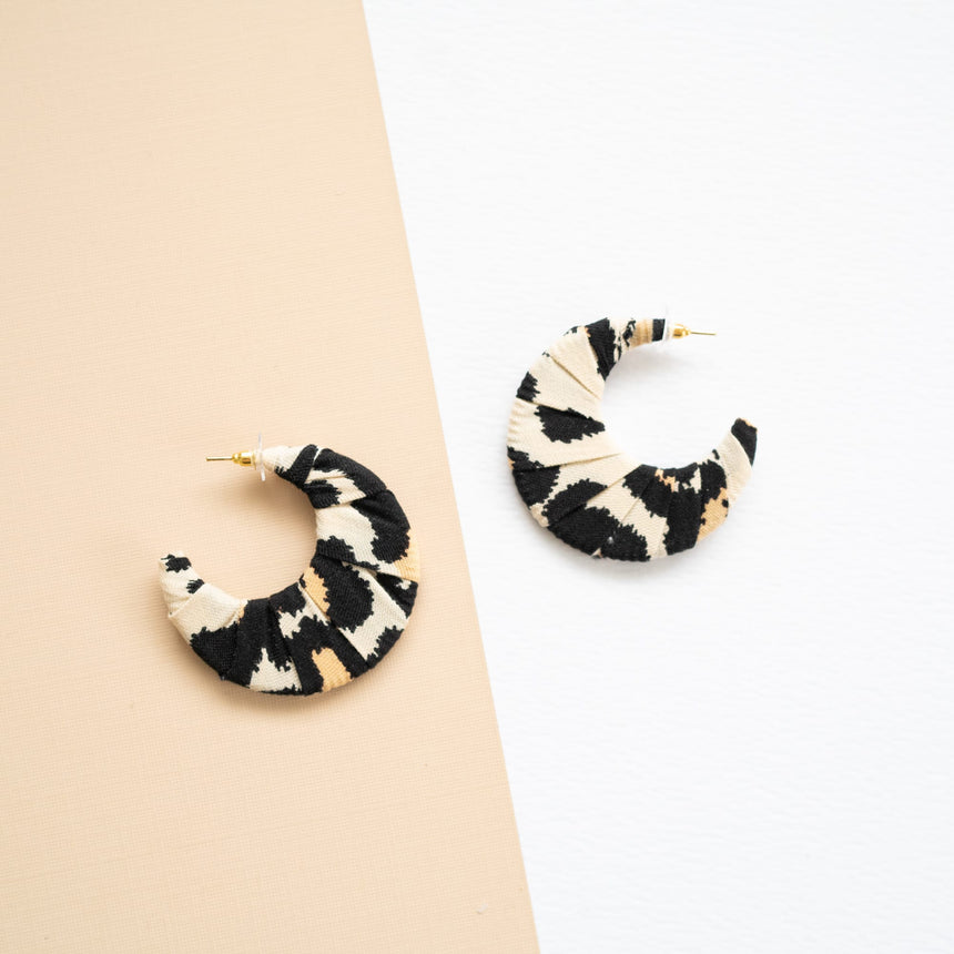 Black Ivory Fabric Crescent Earrings