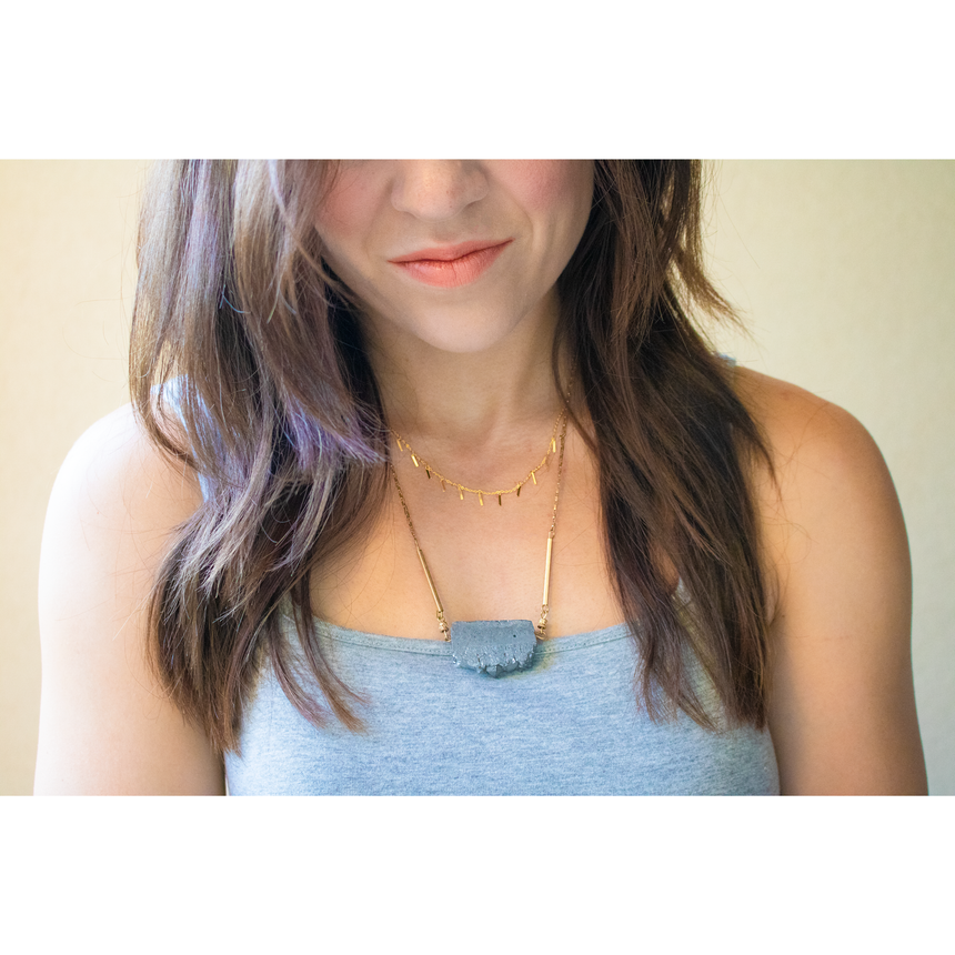 Druzy Necklace in Grey and Gold