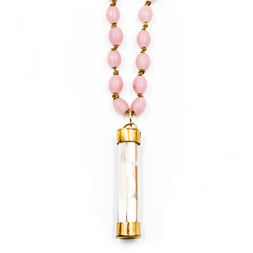 Hand Knotted Pink Agate Necklace With Mother Of Pearl Pendant - Arlo and Arrows