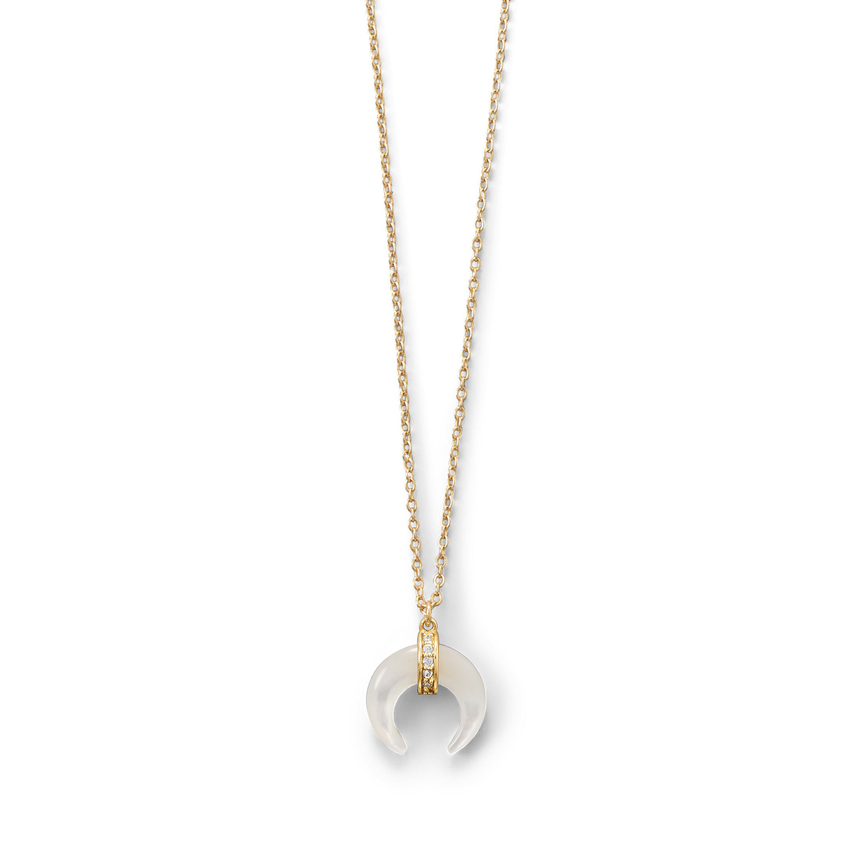 Mother of Pearl and CZ Crescent Gold Plated Necklace - Arlo And Arrows