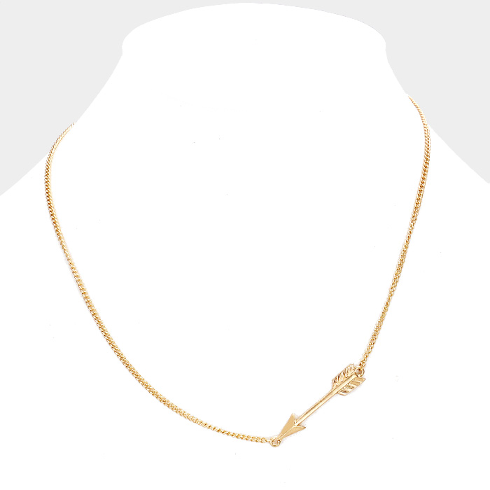 Unbalanced Gold Arrow Pendant Necklace FSU 