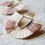 Raffia Fan Tassel Earrings In Cream And Beige Close Up- Arlo And Arrows