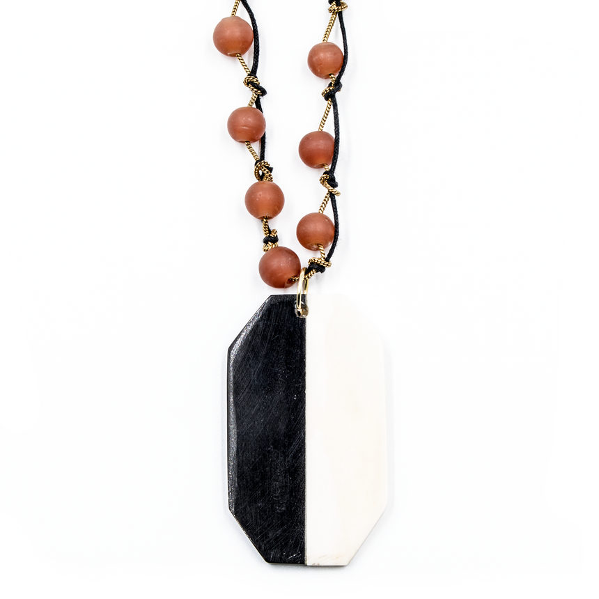 Hand Knotted Rust Agate Necklace With Ox Bone Pendant - Arlo and Arrows