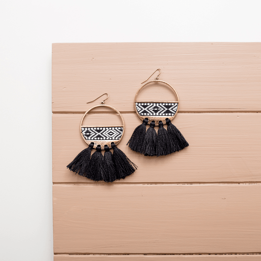 Embroidered Tribal Fringe Earrings - Arlo and Arrows