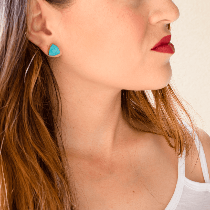 Delicate Druzy Triangle Studs In Turquoise - Arlo and Arrows