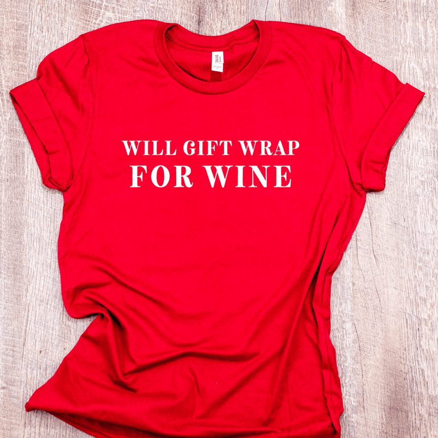 Women's Funny Christmas Shirt - 'Will Gift Wrap For Wine' by Arlo And Arrows