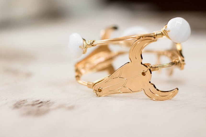 Gold Cow Head Bangle Bracelet - Arlo and Arrows