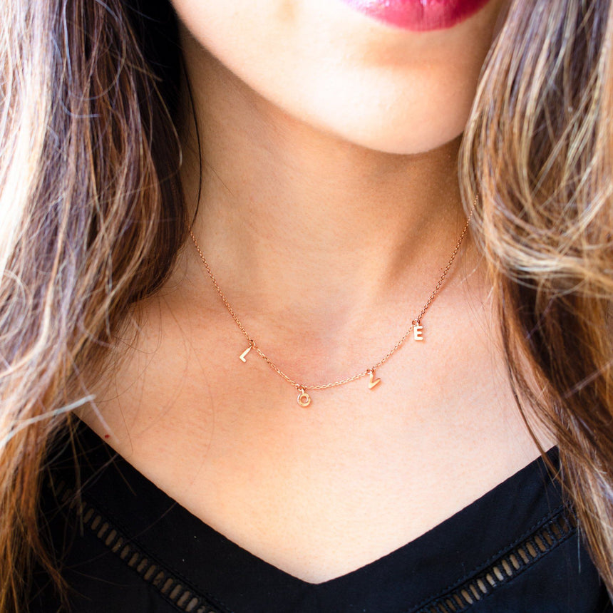 Delicate 'Love' Letter Necklace in Rose Gold - Arlo and Arrows
