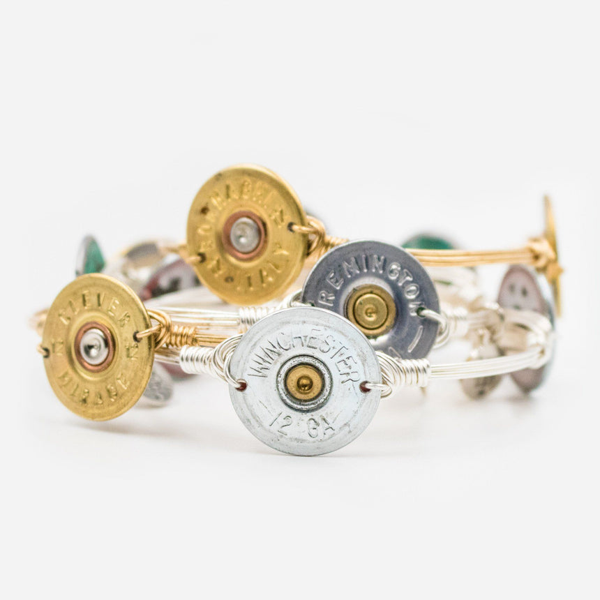 Pewter Authentic Shotgun Shell Bracelet On Silver - Arlo and Arrows