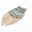 Womens Tribal Turquoise Tassel Necklace 